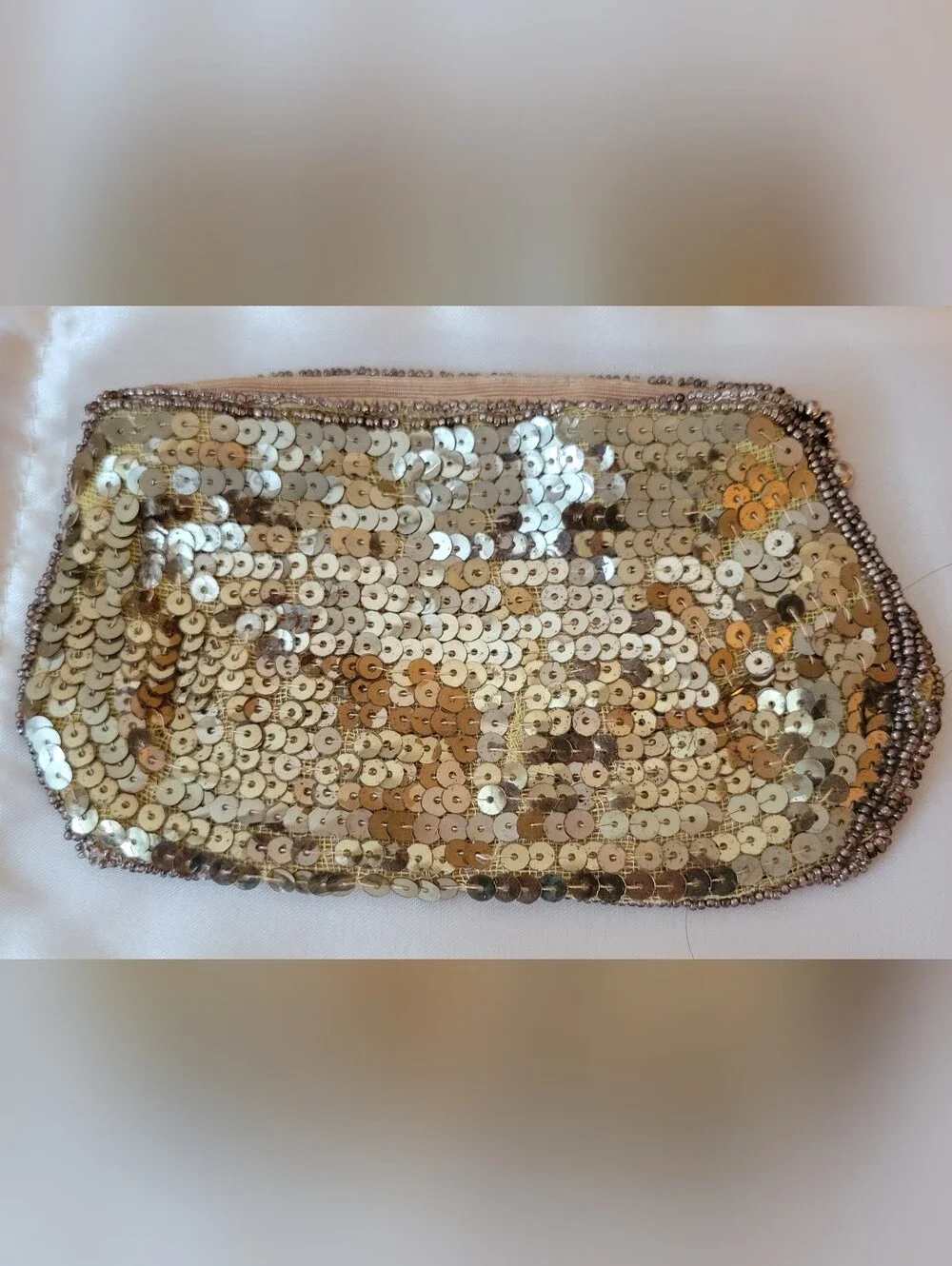 Vintage Gold Sequin Czech Zippered Clutch